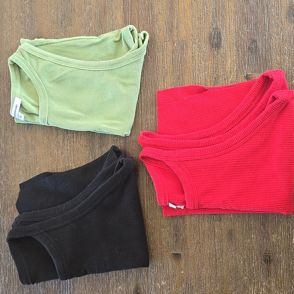 Clockhouse  Ribbed Cropped Tank Top Set Of 3 - Black, Green, Red Size XS